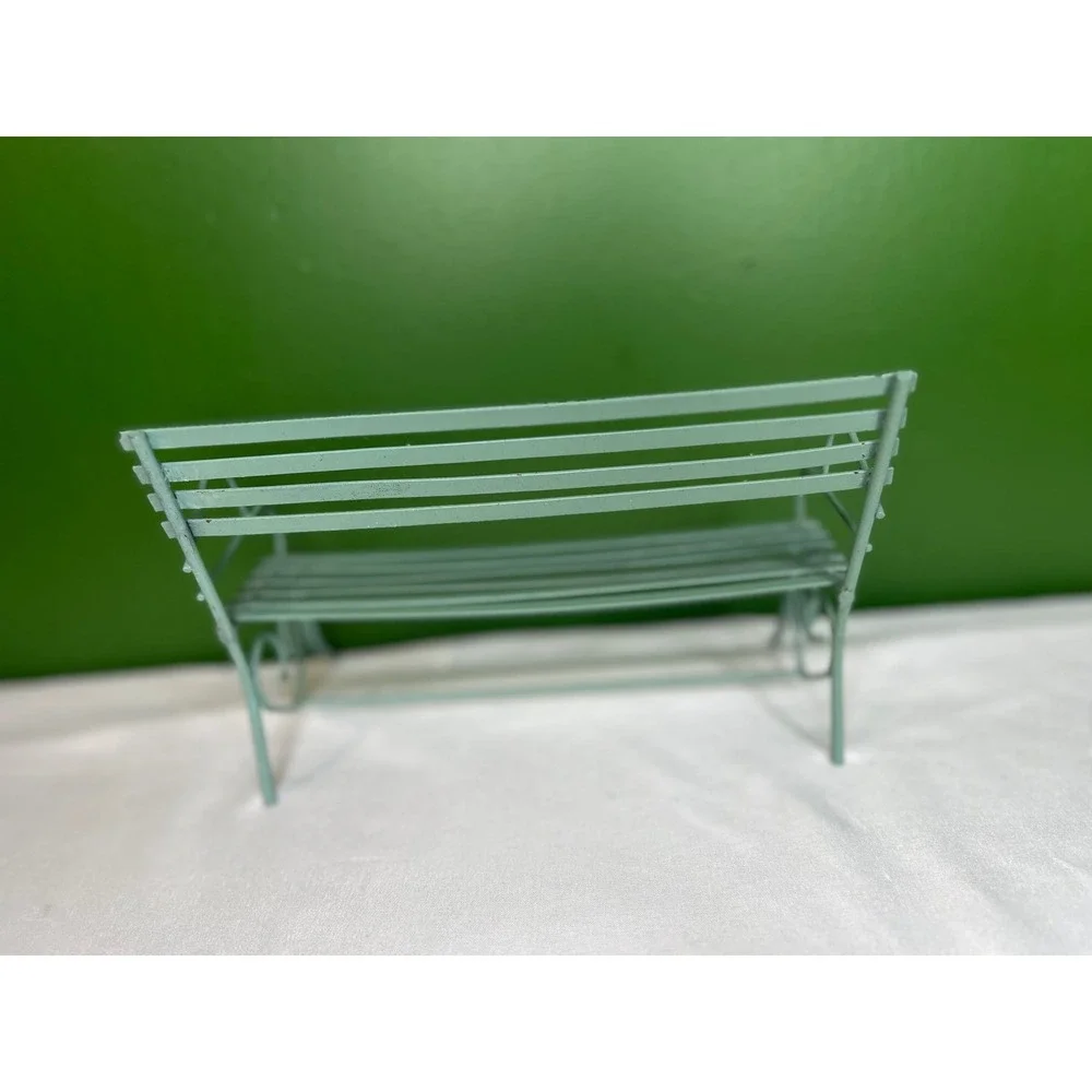 Vintage Miniature Metal Garden Bench Light Green Dollhouse Fairy Garden Decor